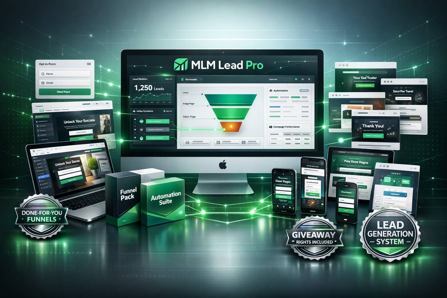 MLM Lead Pro green system mockup